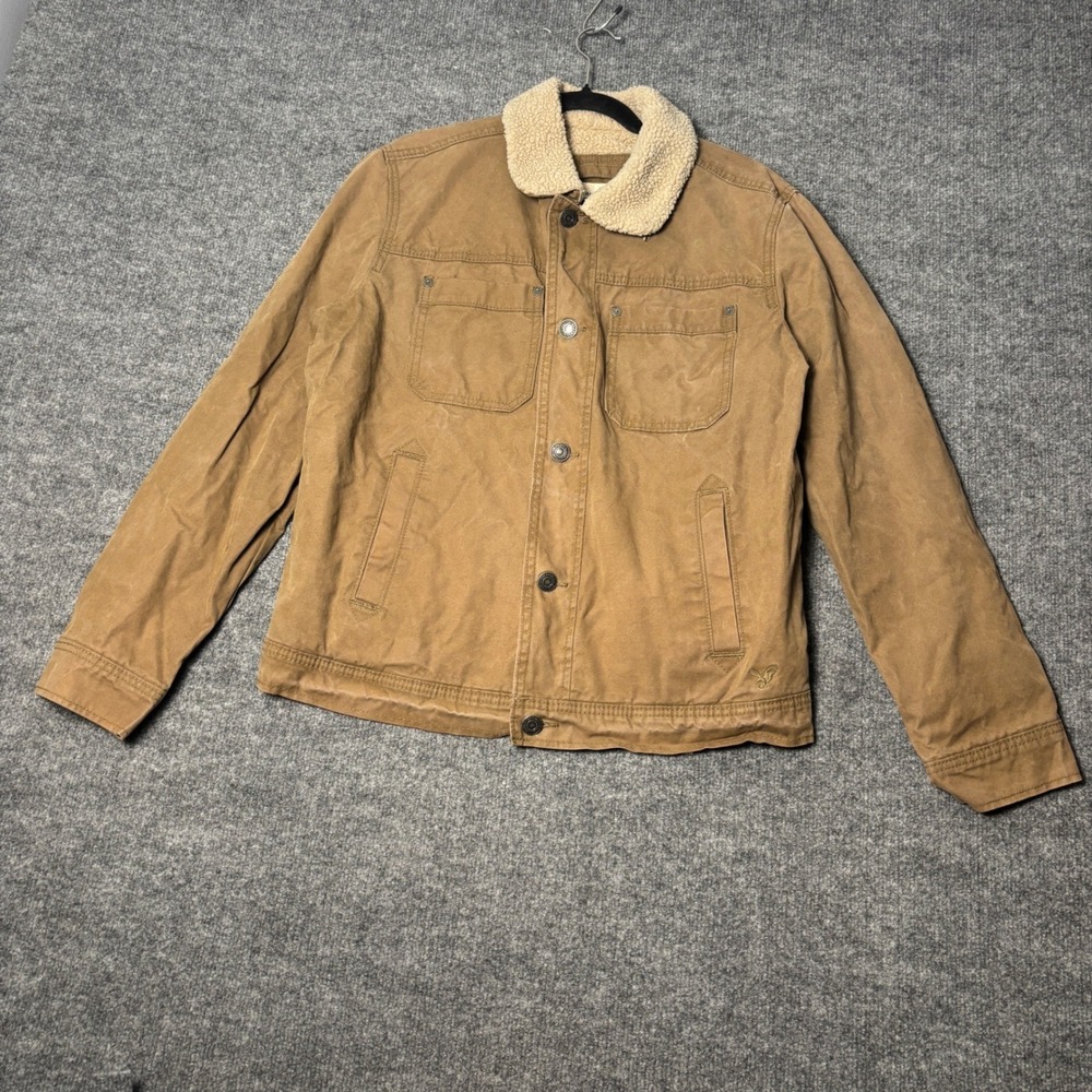 American Eagle Outfitters Men's Medium Tan‎ Khaki Sherpa Lined Trucker Jacket
